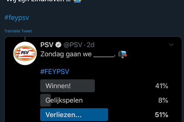 Feyenoord sneert en wijst PSV fijntjes op uitslag van poll: 'Wij zijn Eindhoven'