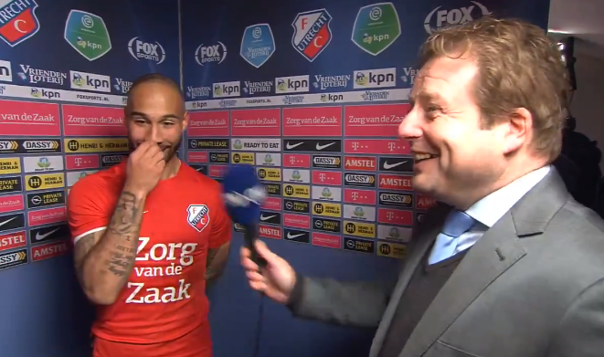 Klaiber viert Utrecht-goal op opmerkelijke wijze: Pascal Kamperman in verlegenheid